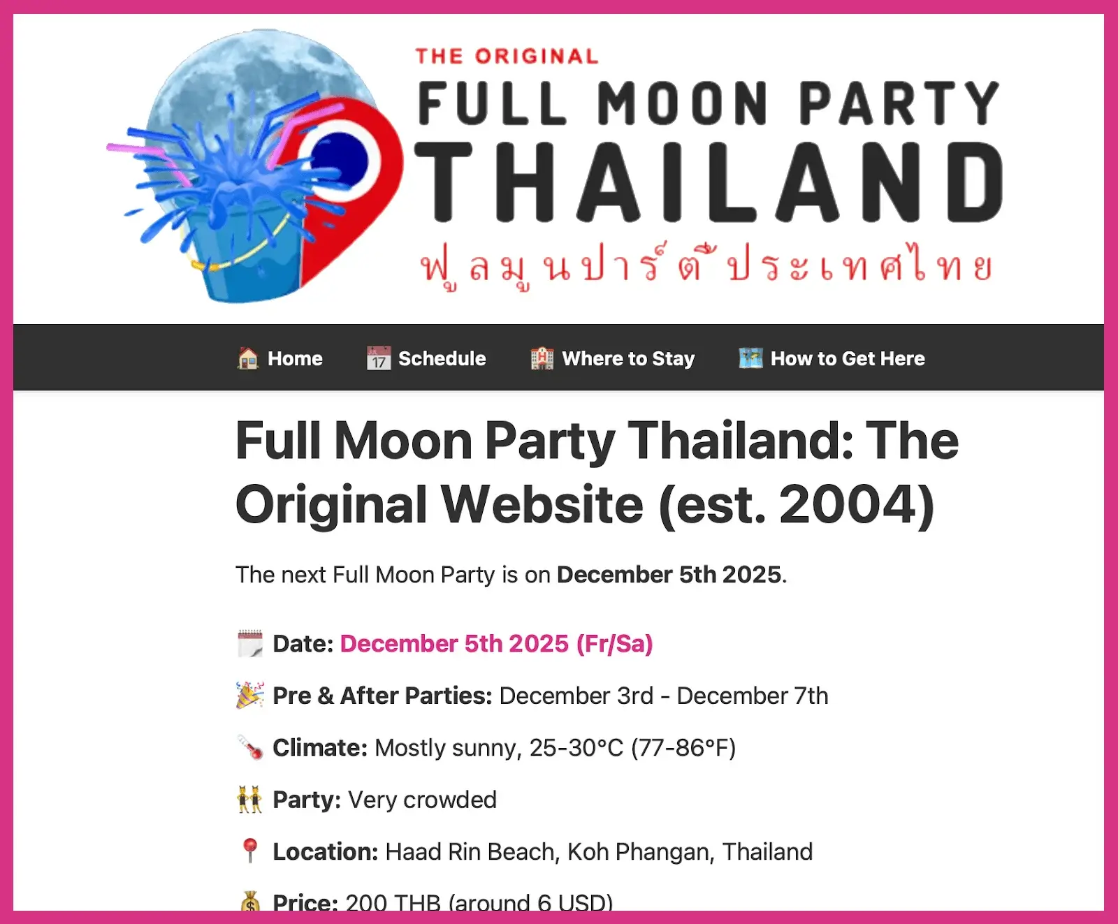 Screenshot of fullmoonparty-thailand.com in 2025